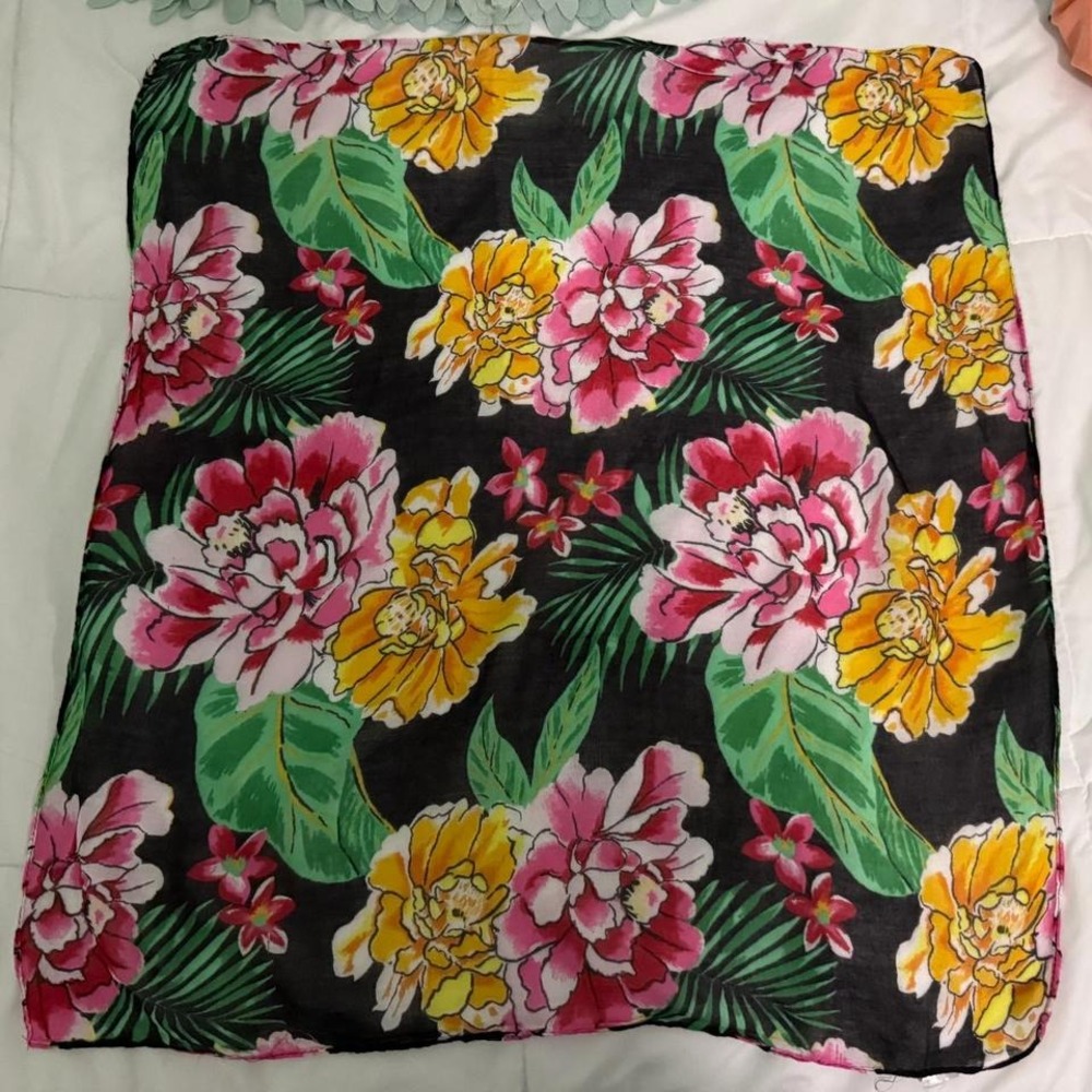 Tropical Flowers with black background Scarf by Old Navy